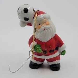 Vintage 1987 Seasonal Specialties Santa Soccer Ball Ceramic Ornament 3 Inch